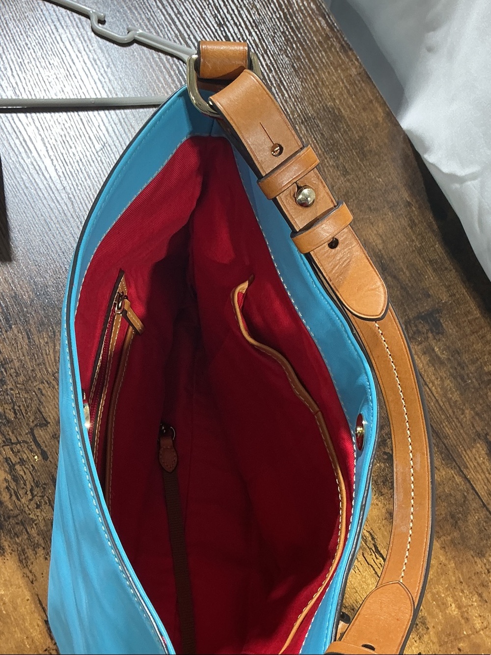 Dooney & Bourke Turquoise Nylon Shoulder Bag with Tan Leather Accents - Picture 11 of 16